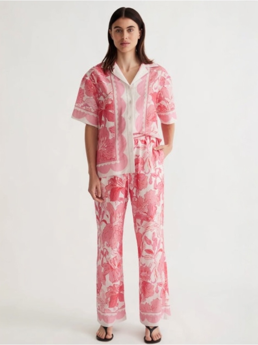 Antipodean Lolita Short Sleeve Button Down Shirt & Wide Leg Pants Set Pink